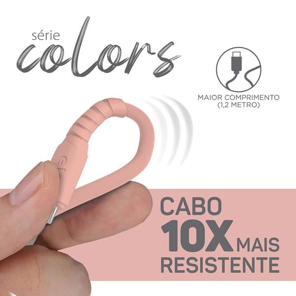 Cabo USB para Tipo-C, emborrachado, 1,2m, Salmão, TC12R, Elg - 1 UN