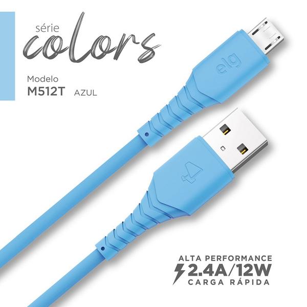 Cabo USB para micro USB, emborrachado, 1,2M, Azul, M512T, Elg - 1 UN