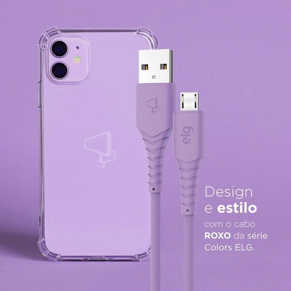 Cabo USB para micro USB, emborrachado, 1,2M, Roxo, M512X, Elg - 1 UN