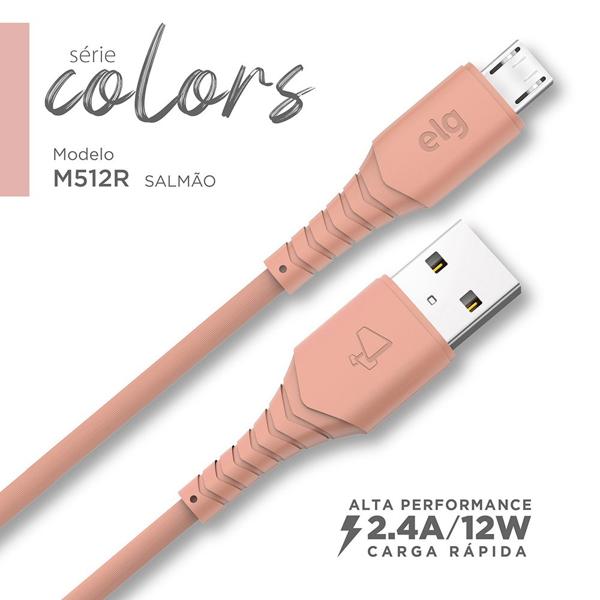 Cabo USB para micro USB, emborrachado, 1,2M, Salmão, M512R, Elg - 1 UN