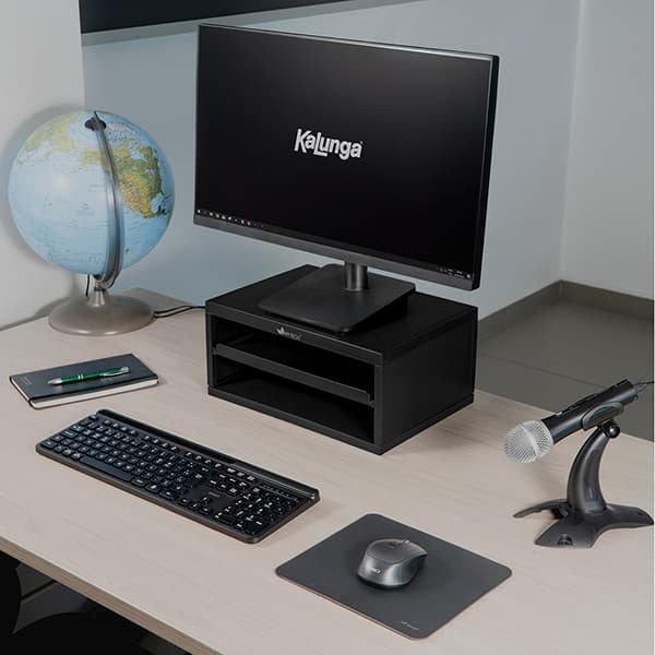 Suporte para monitor duplo com gaveta, Preto, LZ-701, App-tech - CX 1 UN