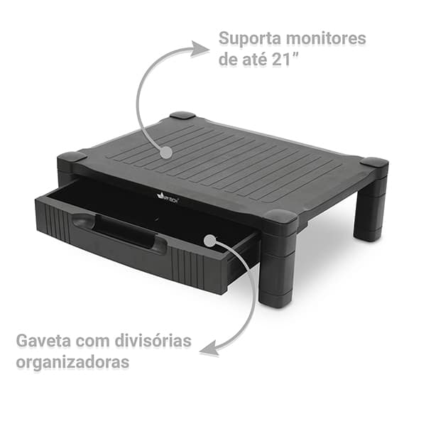 Suporte para monitor com gaveta, Preto, LZ-302, App-Tech - CX 1 UN