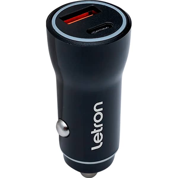 Carregador veicular com 2 portas, USB-A / USB-C, Preto, 74674, Letron - CX 1 UN