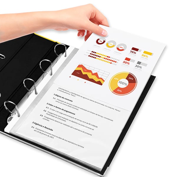 Saco plástico PP A4 4 furos reforçados 0,10mm Spiral PT 50 UN