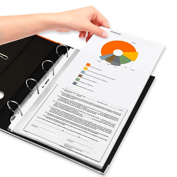 Saco plástico PP A4 4 furos reforçados 0,05mm Spiral PT 50 UN