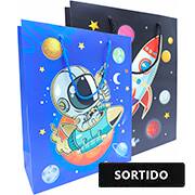Sacola para presente 30x12x41,5cm Astronauta sortido 14993 Make+ PT 1 UN