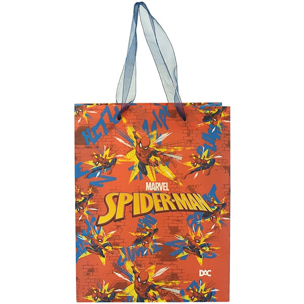 Sacola para presente M, Homem Aranha Spiderman Marvel, com alça de seda, 4895, DAC - PT 1 UN