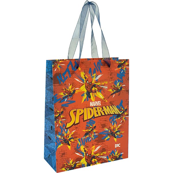 Sacola para presente M, Homem Aranha Spiderman Marvel, com alça de seda, 4895, DAC - PT 1 UN