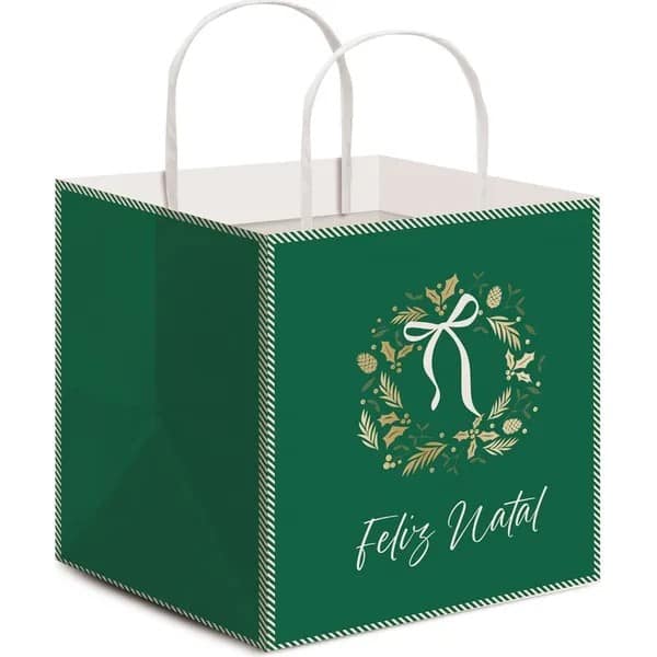 Sacola para Presente Panetone, 33cm x 28cm x 17cm, Verde, 14002357, Cromus - PT 1 UN