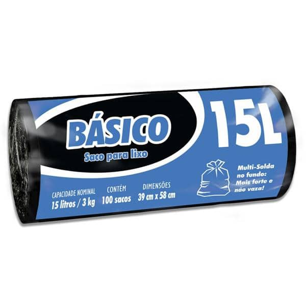 Saco para lixo 15lt preto basico Dover RL 100 UN