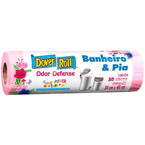 Saco para lixo banheiro e pia, Odor Defense, Rosa, 40020710, Dover - RL 50 UN