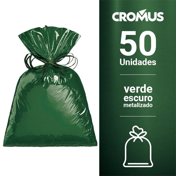 Saco para presente metalizado, 35 x 54cm, Verde escuro, 99005846, Cromus - PT 50 UN