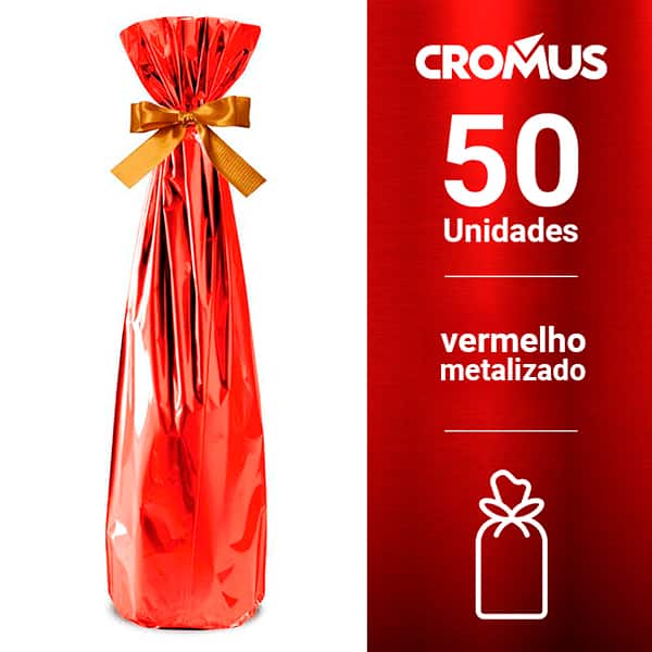 Saco de presente metalizado, 35 x 54cm, Vermelho, 99062010, Cromus - PT 50 UN