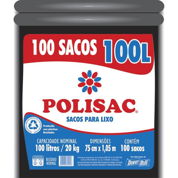 Saco para lixo 100lt preto reciclado Polisac 140020956 Dover PT 100 UN