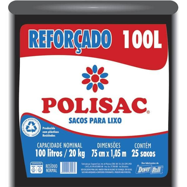 Saco para lixo 100lt preto reforçado Polisac 140020970 Dover PT 25 UN