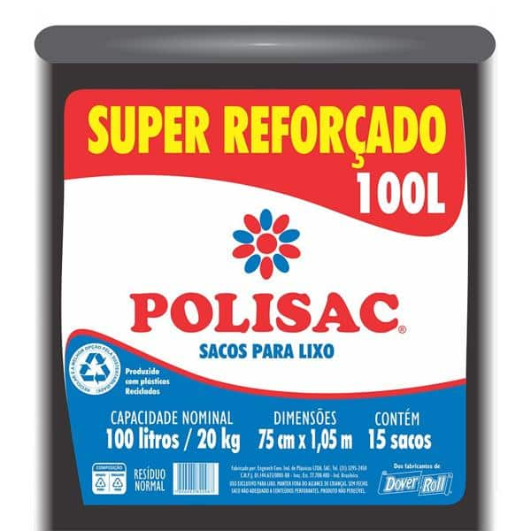 Saco para lixo 100lt preto super reforçado Polisac 0020987 Dover PT 15 UN