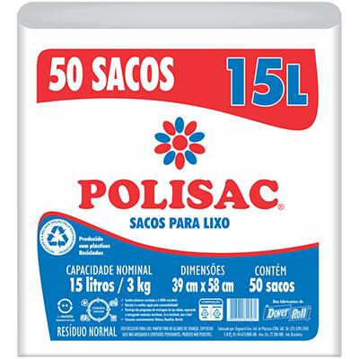 Saco para lixo 15 litros leitoso reciclado Polisac 140020581 Dover - PT 50 UN