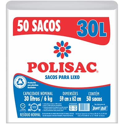 Saco para lixo 30 litros leitoso reciclado Polisac 140020567 Dover - PT 50 UN