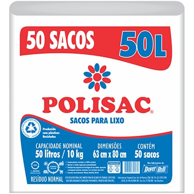 Saco para lixo 50 litros leitoso reciclado Polisac 140020574 Dover - PT 50 UN