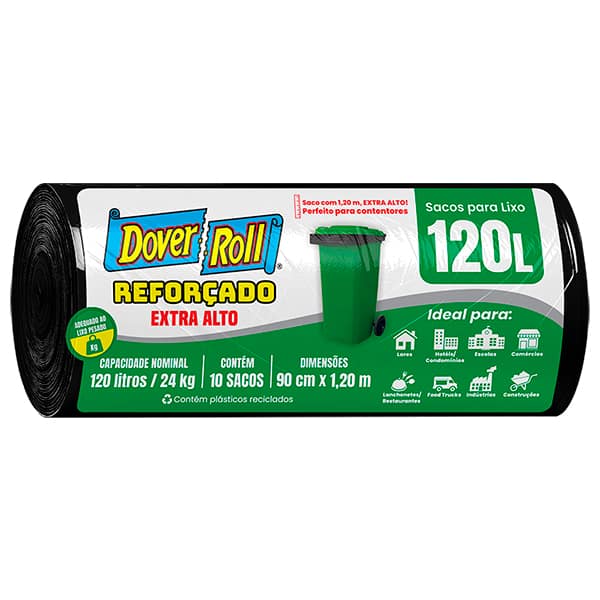 Saco para lixo 120 litros, Preto, 130020093, Dover Roll - RL 10 SC