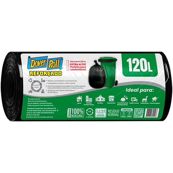 Saco para lixo 120 litros, Preto, 130020093, Dover Roll - RL 10 SC