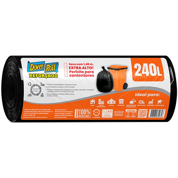Saco para lixo 240 litros, Preto, 110019646, Dover Roll - RL 10 SC