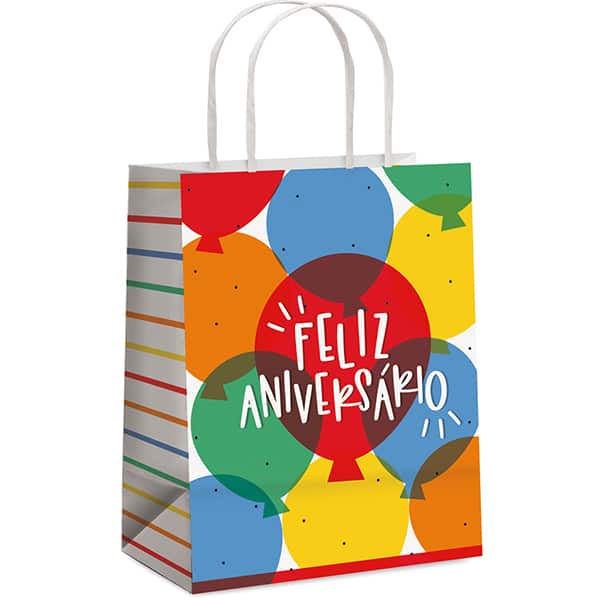 Sacola para presente Feliz Aniversário, Festivo, 32 x 26,5 x 13cm, 14001185, Cromus - PT 1 UN
