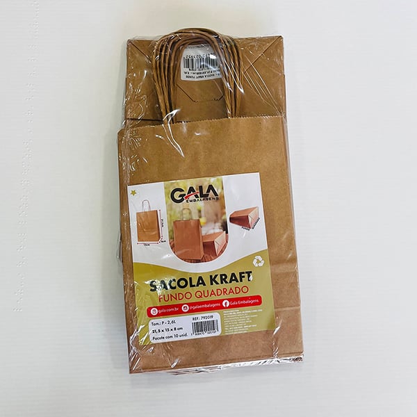 Sacola kraft, 21,5x 15 x 8cm, capacidade de até 2,6L, 792019, Gala - PT 10 UN