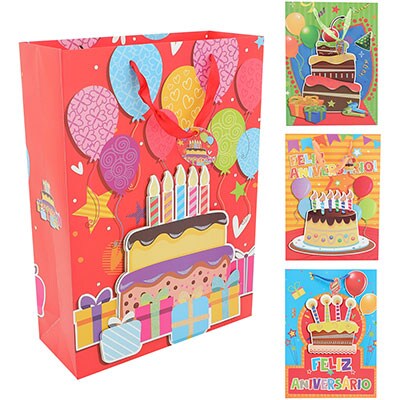 Sacola para presente papel 30x42x12 H. Birthday sort. 18544 Yazi PT 1 UN