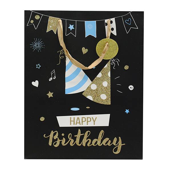 Sacola para presente, Happy birthday 3D, 30cm x 42cm x 12cm, Sortido, Tuut - PT 1 UN