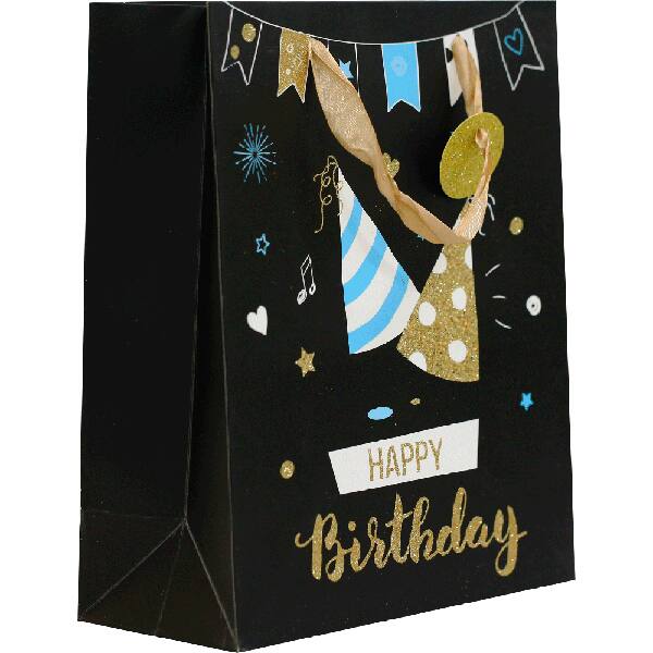 Sacola para presente, Happy birthday 3D, 30cm x 42cm x 12cm, Sortido, Tuut - PT 1 UN