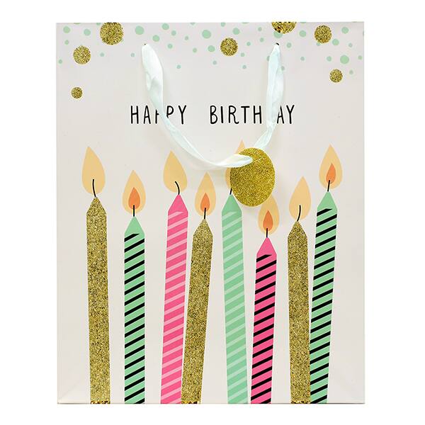 Sacola para presente, Happy birthday 3D, 30cm x 42cm x 12cm, Sortido, Tuut - PT 1 UN