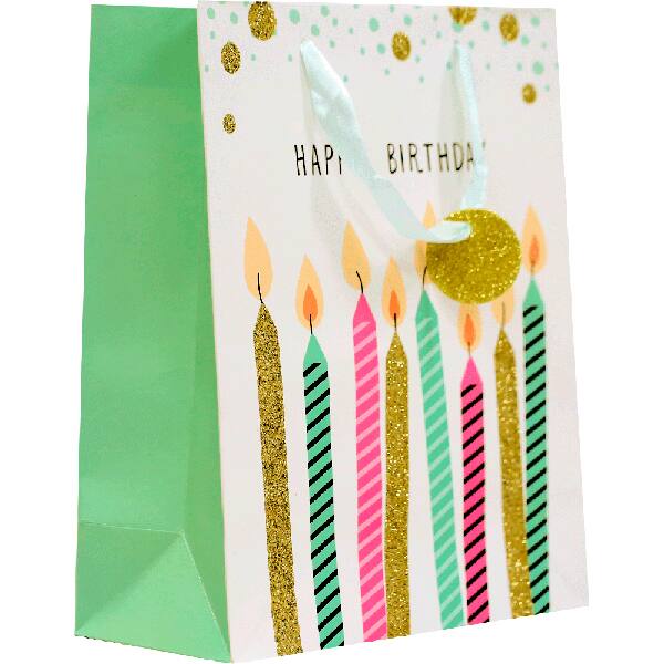 Sacola para presente, Happy birthday 3D, 30cm x 42cm x 12cm, Sortido, Tuut - PT 1 UN
