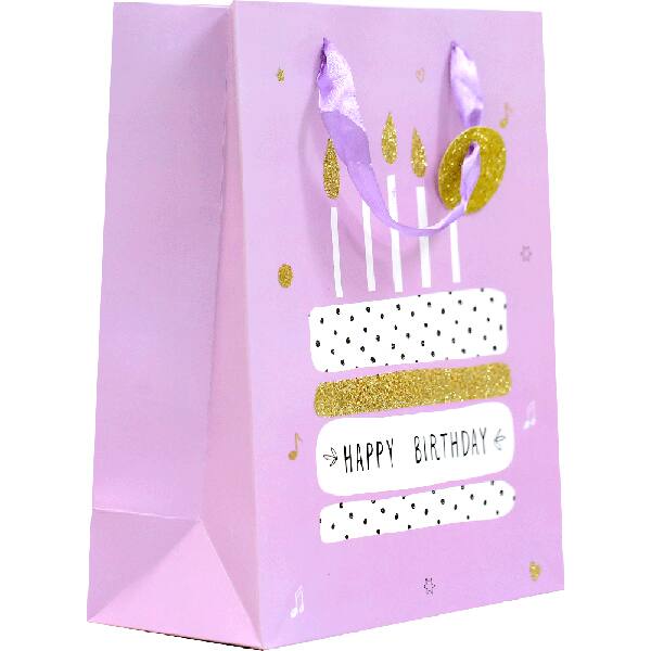 Sacola para presente, Happy birthday 3D, 30cm x 42cm x 12cm, Sortido, Tuut - PT 1 UN