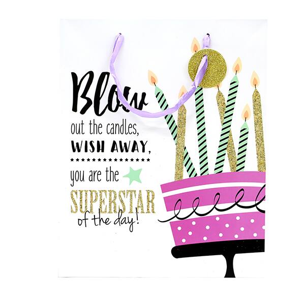 Sacola para presente, Happy birthday 3D, 30cm x 42cm x 12cm, Sortido, Tuut - PT 1 UN