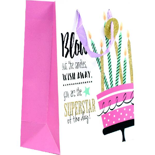 Sacola para presente, Happy birthday 3D, 30cm x 42cm x 12cm, Sortido, Tuut - PT 1 UN