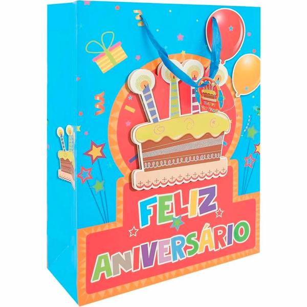 Sacola para presente, Happy birthday 3d, 18542, Yazi - PT 1 UN