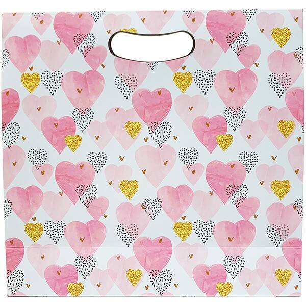 Caixa trapézio com alça, Coração Gold, 33cm x 31cm x 11cm, Kawagraf, - PT 1 UN