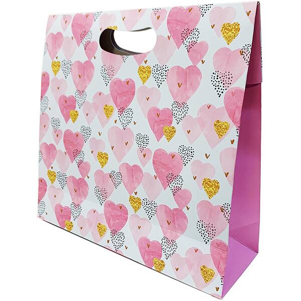 Caixa trapézio com alça, Coração Gold, 33cm x 31cm x 11cm, Kawagraf, - PT 1 UN