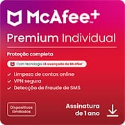 McAfee+ Premium Plano Individual, Dispositivos ilimitados, Software de segurança que inclui Antivírus, VPN segura, monitoramento de identidade, redes sociais e gerenciador de senhas, Mcafee - 1 UN