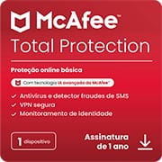 McAfee Total Protection, 1 dispositivo, Software de segurança que inclui Antivírus, VPN Segura, gerenciador de senhas, monitoramento de identidade, Mcafee - 1 UN