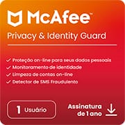 McAfee Privacy & Identity Guard, 1 Dispositivo, Monitoramento de identidade com Antivírus e proteção de dados pessoais, Privacidade em redes sociais, Mcafee - 1 UN
