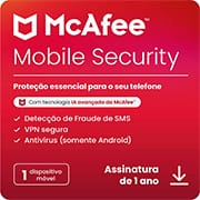 McAfee Mobile Security, 1 Dispositivo (Android/iOS), Software de segurança para Smartphones que inclui Antivírus, Monitoramento de Identidade, VPN Segura |Gerenciador de Senhas, Mcafee - 1 UN
