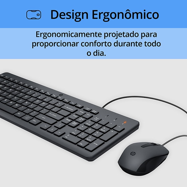 Teclado e Mouse com fio USB HP 150, Design Ergonômico, Tecla Silenciosa, Layout ABNT - CX 1 UN