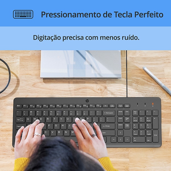 Teclado e Mouse com fio USB HP 150, Design Ergonômico, Tecla Silenciosa, Layout ABNT - CX 1 UN