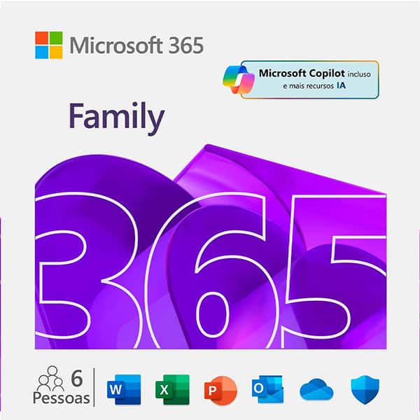 Microsoft 365 Family com Copilot: 1 licença para até 6 usuários - Word, Excel, PowerPoint, Outlook + 1TB de Armazenamento OneDrive para cada Usuário - DOWNLOAD - Microsoft - 1 UN