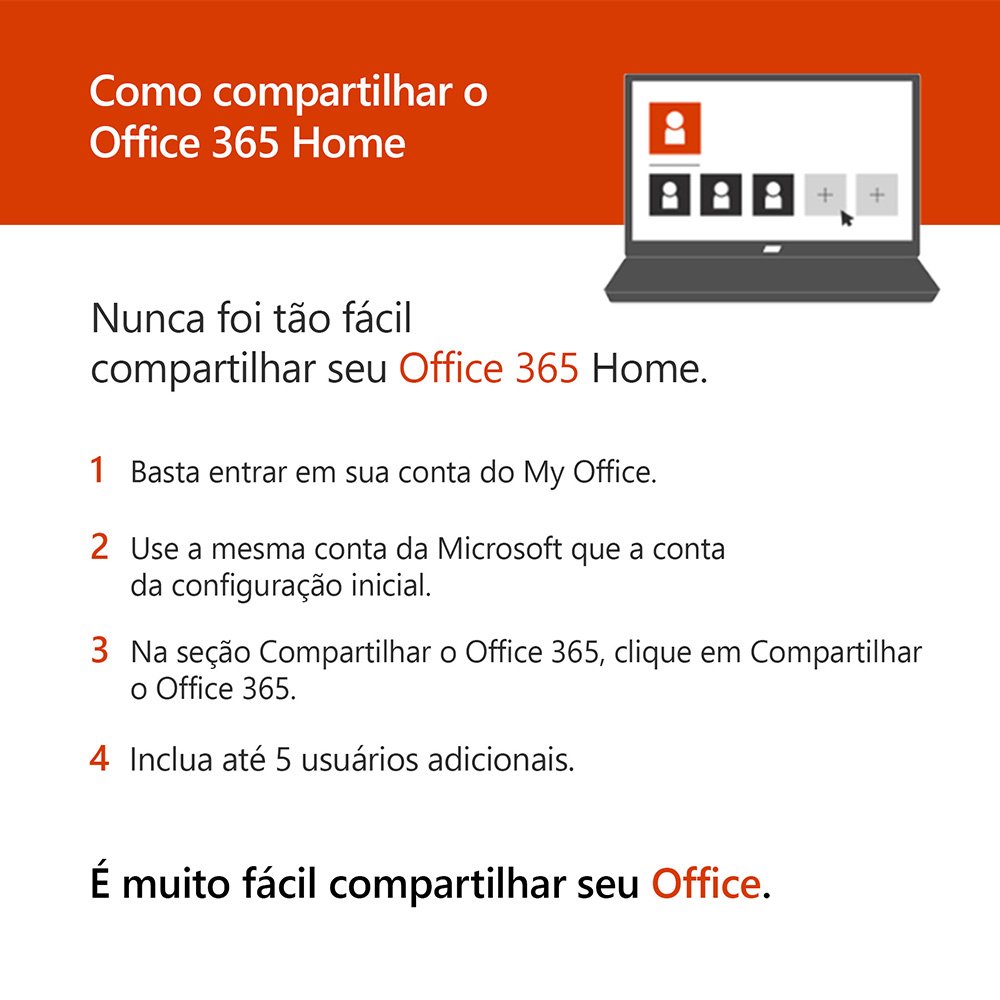 Office 365 Home: 1 licença para até 6 usuários (PC, Mac, Android e IOS) + 1  TB de HD Virtual para cada Usuário Assinatura Anual Microsoft CX 1 UN -  Softwares - Kalunga