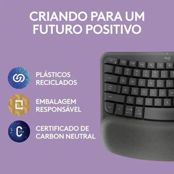 Teclado Ergonômico sem fio Logitech Wave Keys com Design Ondulado, Conexão Bluetooth, Compatível com Windows/Mac, Layout US - Grafite CX 1 UN