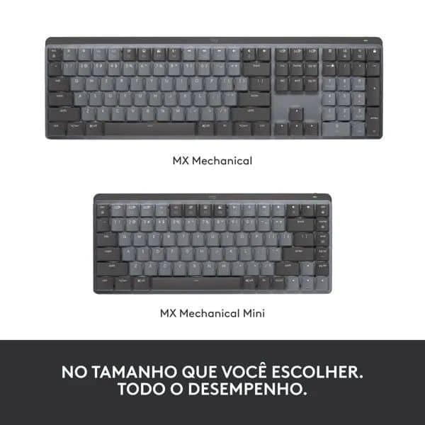 Teclado Mecânico sem fio Logitech MX Mechanical com Teclas Retroiluminadas Tactile Quiet, USB ou Bluetooth, Bateria Recarregável CX 1 UN