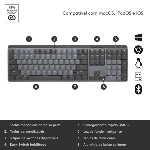 Teclado Mecânico sem fio MX Mechanical, 920-010760, Logitech - CX 1 UN